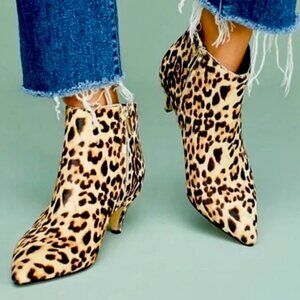 New SAM EDELMAN Kinzey Ankle Booties Leopard Calf-Hair Kitten Heel 6.5 MSRP $160